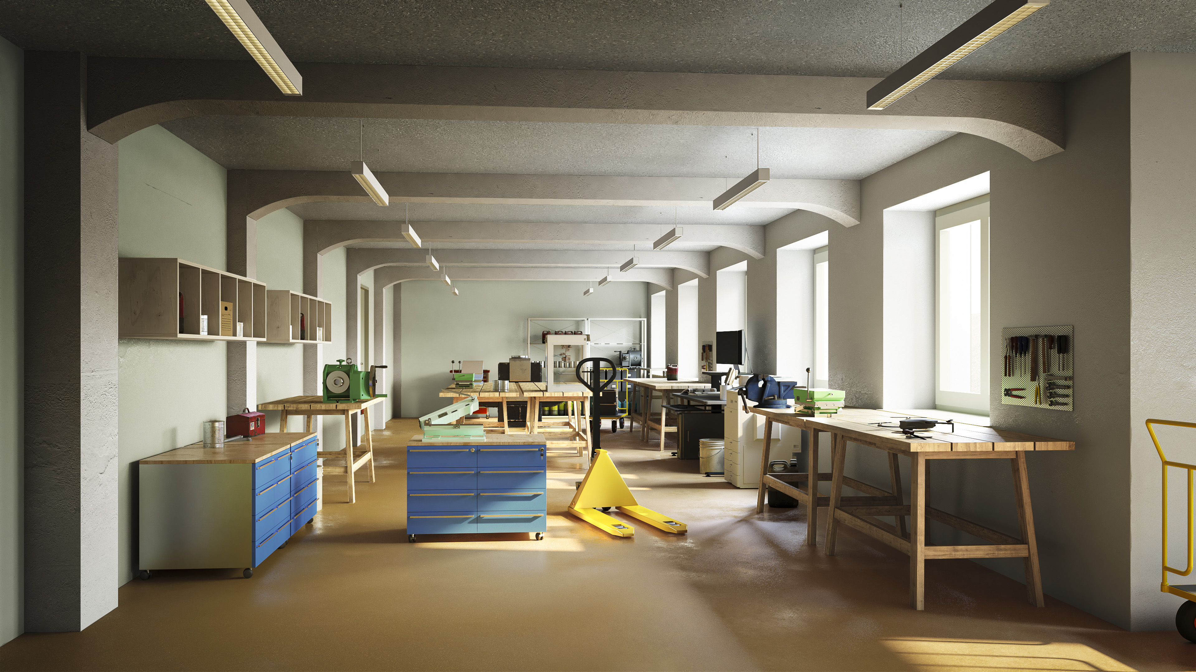 Visualisierung Werkstätten und Makerspace im startup space Uzwil